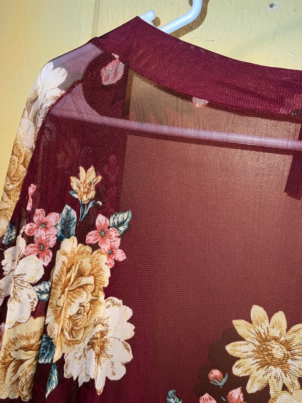 Shelly Burgundy Floral Kimono Sheer Wide Sleeve Duster Boho Oversized Size S - Picture 6 of 9